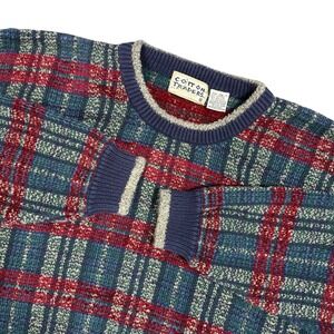 Vintage Cotton Traders Mens Sweater Plaid Crew Neck Sweater Blue Red‎ Size 2XLT